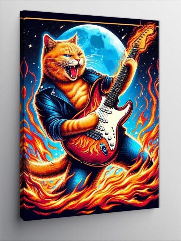 Ekart Kanvas Tablo Elektro Gitar Çalan Kedi - Image 1