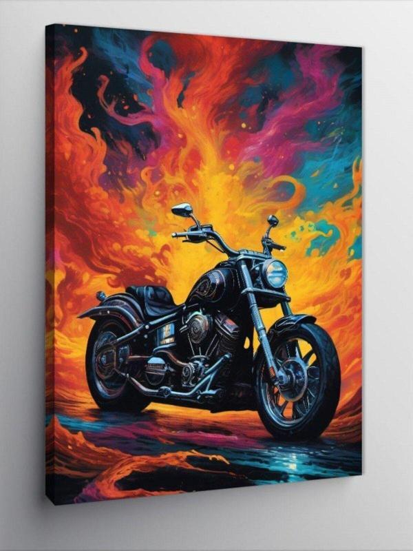 Ekart Kanvas Tablo Chopper Motosiklet Ve Alevler - Image 1