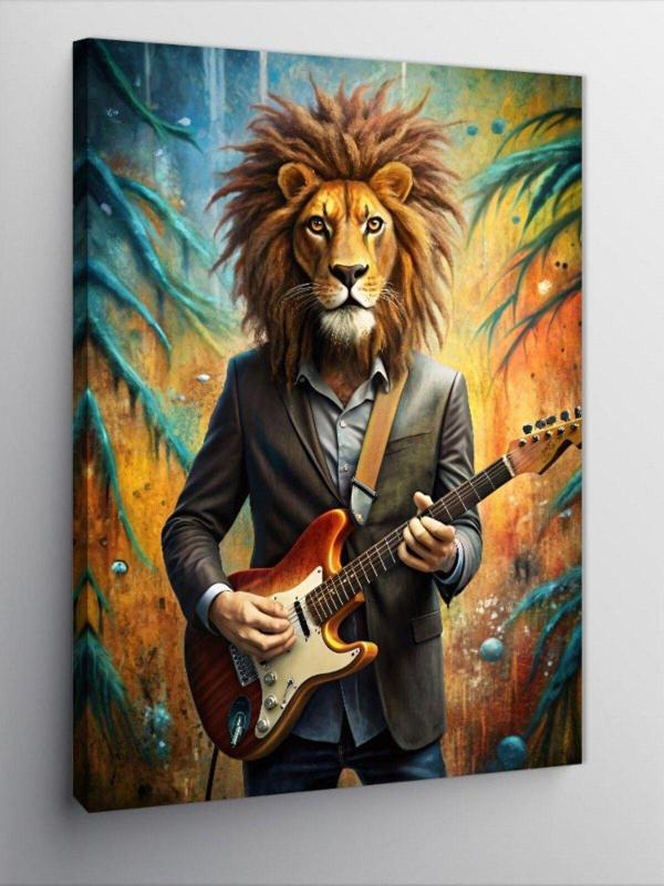 Ekart Kanvas Tablo Elektro Gitar Çalan Aslan - Image 1