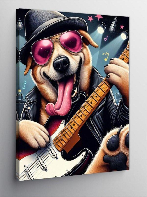 Ekart Kanvas Tablo Elektro Gitar Çalan Köpek - Image 1