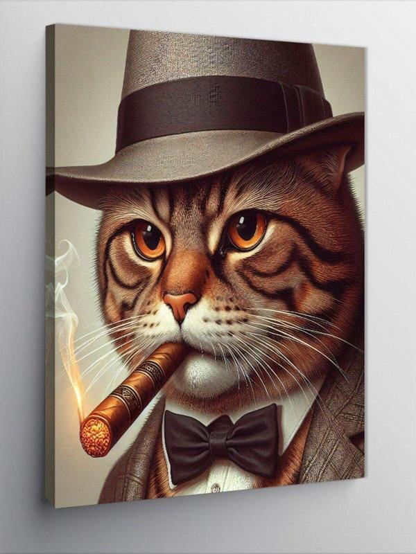Ekart Kanvas Tablo Puro İçen Retro Kedi - Image 1