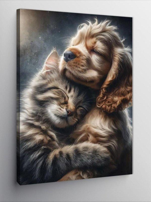 Ekart Kanvas Tablo Sevimli Köpek Ve Kedi - Image 1