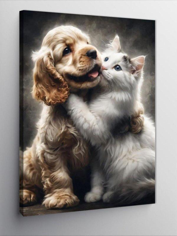 Ekart Kanvas Tablo Sevimli Köpek Ve Kedi - Image 1