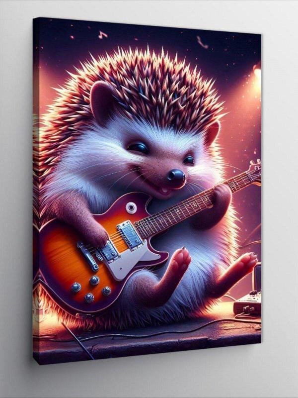 Ekart Kanvas Tablo Elektro Gitar Çalan Kirpi - Image 1