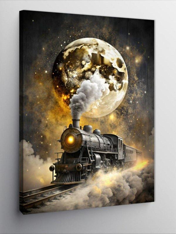 Ekart Kanvas Tablo Buharlı Tren Ve Dolunay - Image 1