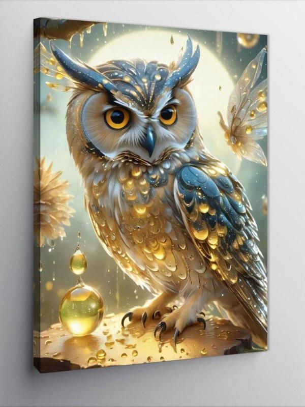 Ekart Kanvas Tablo Baykuş Ve Sarı Damlalar - Image 1