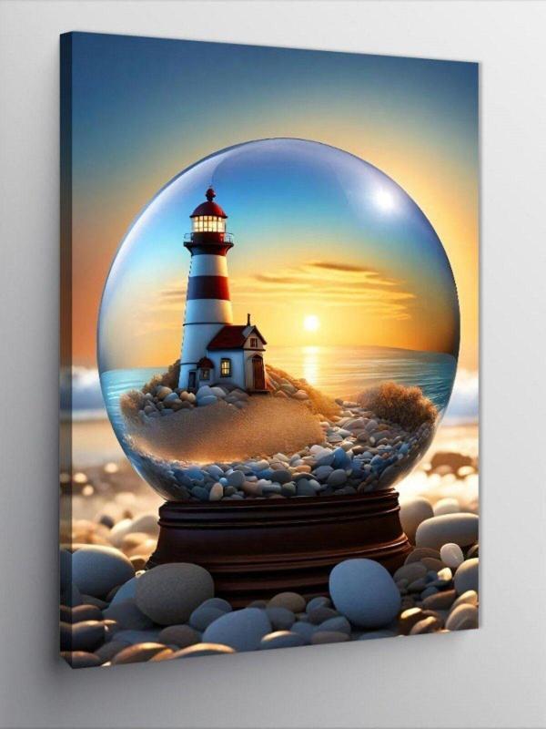 Ekart Kanvas Tablo Kar Küresindeki Deniz Feneri - Image 1