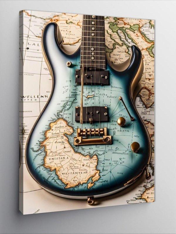 Ekart Kanvas Tablo Harita Desenli Elektro Gitar - Image 1