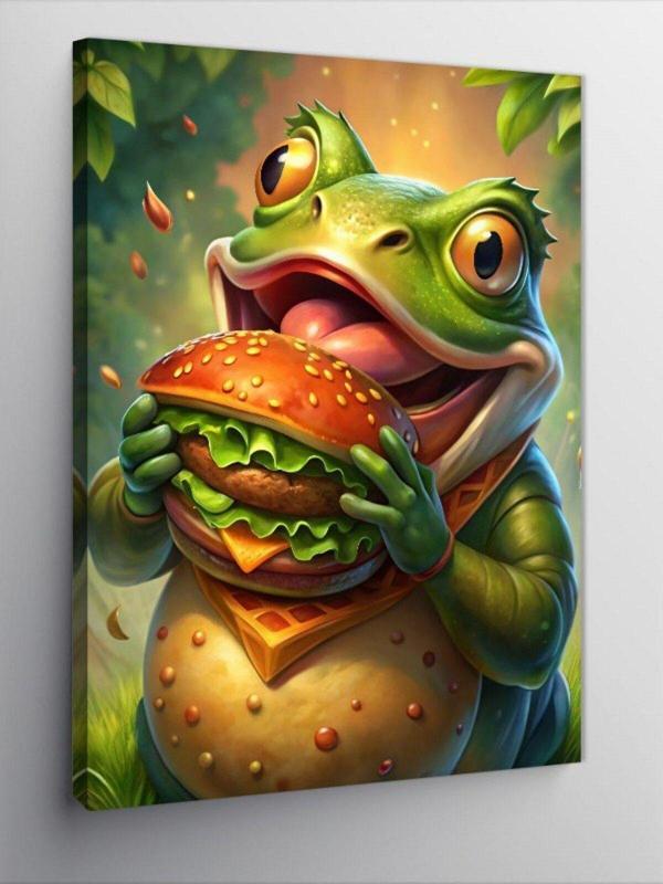 Ekart Kanvas Tablo Hamburger Yiyen Kurbağa - Image 1
