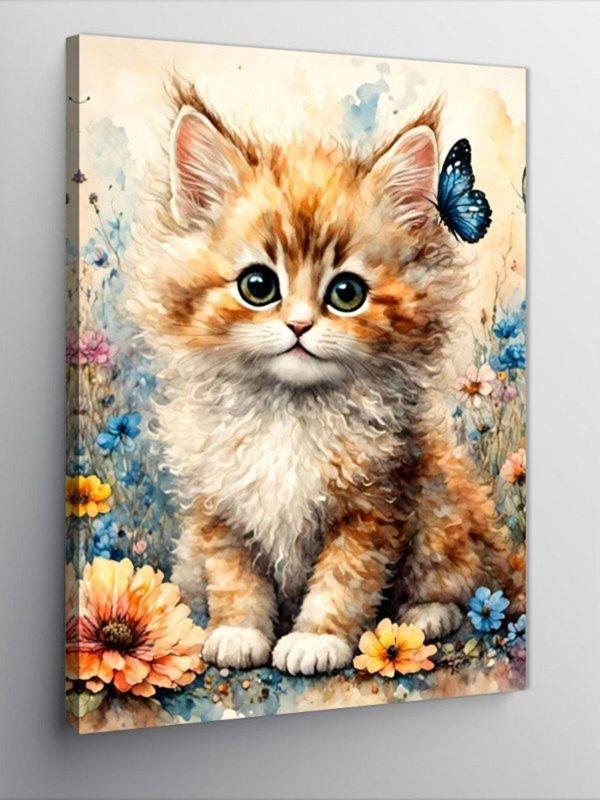 Ekart Kanvas Tablo Sevimli Kedi Ve Kelebekler - Image 1