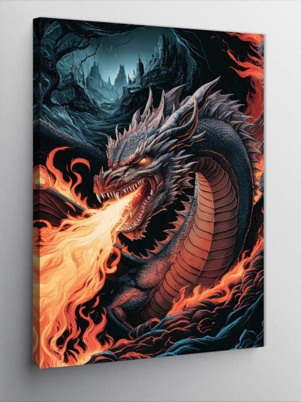 Ekart Kanvas Tablo Alev Üfleyen Ejderha - Image 1