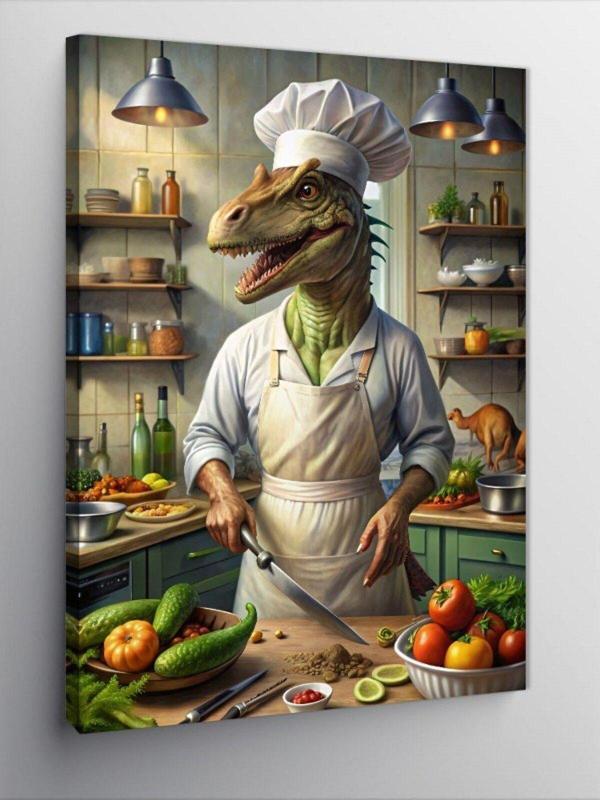 Ekart Kanvas Tablo Aşçı Dinozor - Image 1