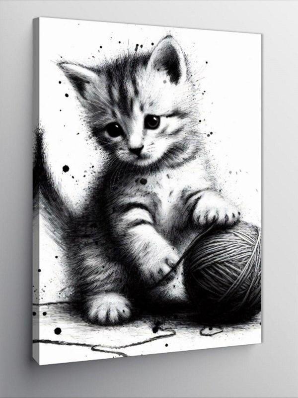 Ekart Kanvas Tablo İple Oynayan Kedi - Image 1