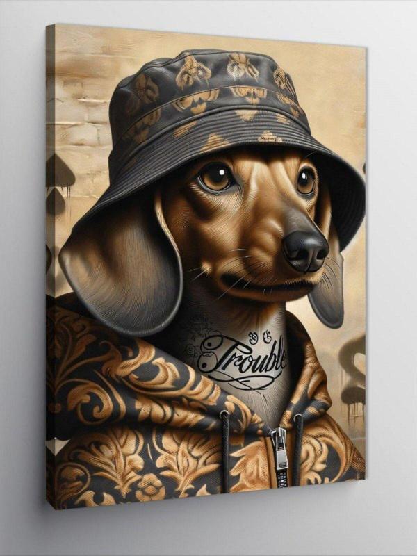 Ekart Kanvas Tablo Şapkalı Köpek - Image 1