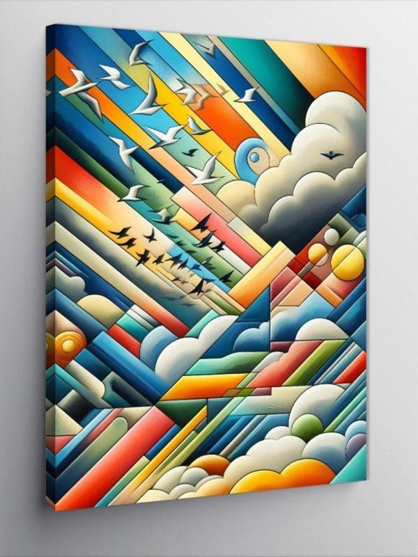 Ekart Kanvas Tablo Bulutlar Martılar Ve Desenler - Image 1