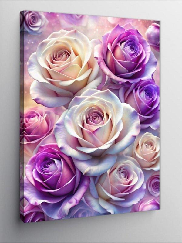 Ekart Kanvas Tablo Beyaz Ve Mor Güller - Image 1