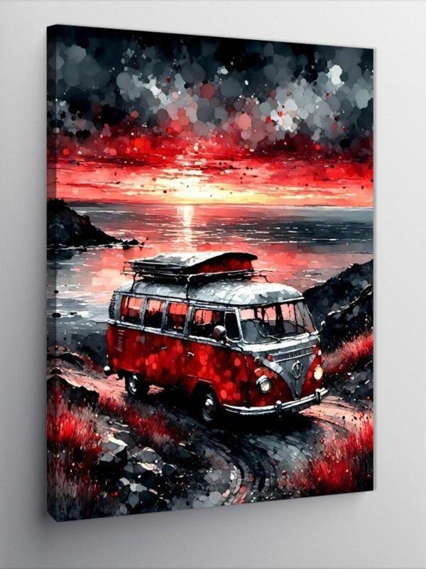 Ekart Kanvas Tablo Retro Kırmızı Minibüs - Image 1