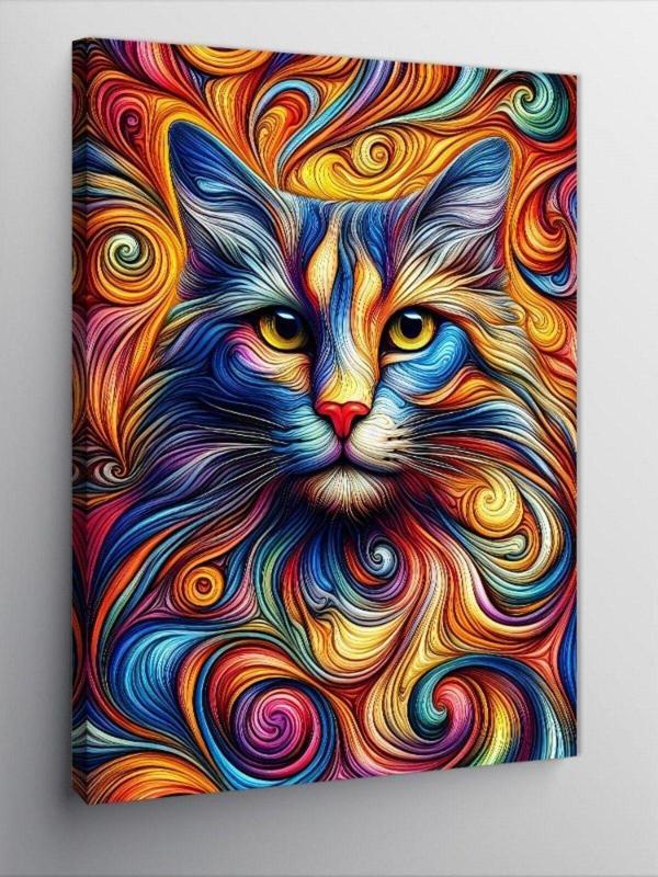 Ekart Kanvas Tablo Renkli Soyut Kedi - Image 1