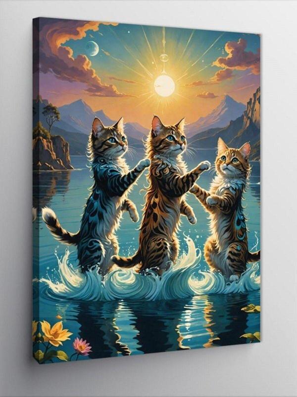 Ekart Kanvas Tablo Göldeki Sevimli Kediler - Image 1
