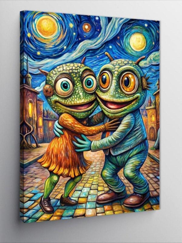 Ekart Kanvas Tablo Van Gogh Stili Sarılan Kurbağalar - Image 1