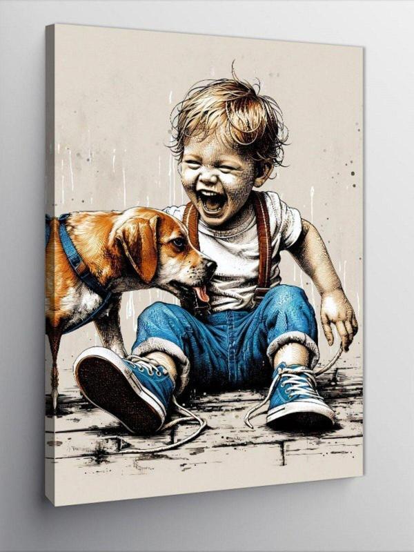 Ekart Kanvas Tablo Sevimli Çocuk Ve Köpeği - Image 1