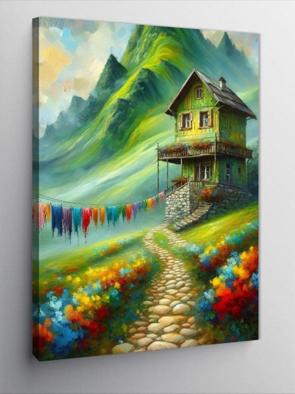 Ekart Kanvas Tablo Dağdaki Ev Ve Çamaşırlar - Image 1