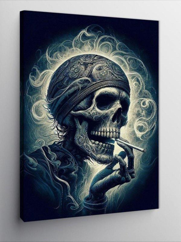 Ekart Kanvas Tablo Sigara İçen Kuru Kafa - Image 1