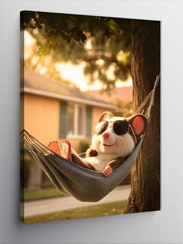 Ekart Kanvas Tablo Hamakta Sallanan Hamster - Image 1
