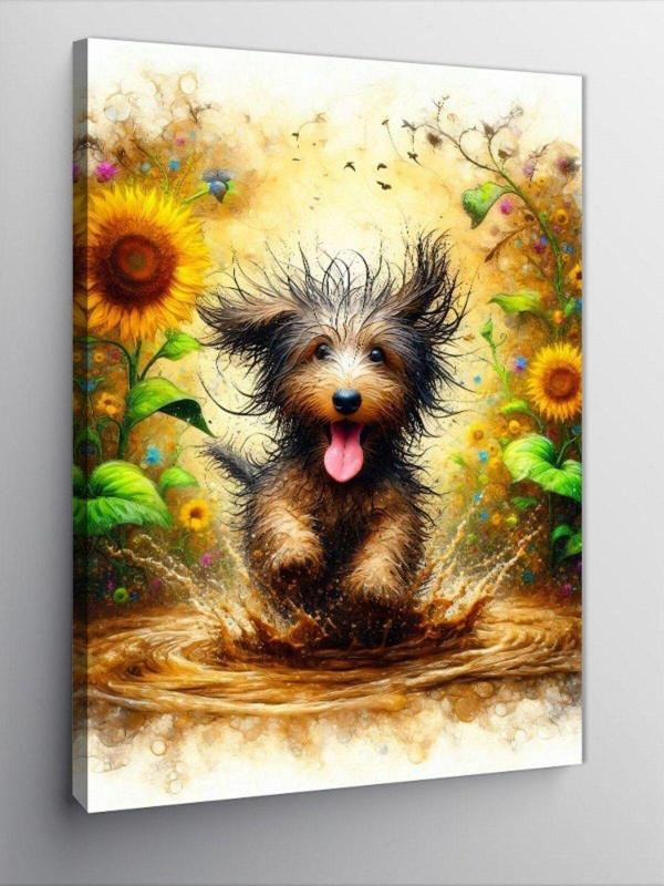 Ekart Kanvas Tablo Çamurda Koşan  Köpek - Image 1