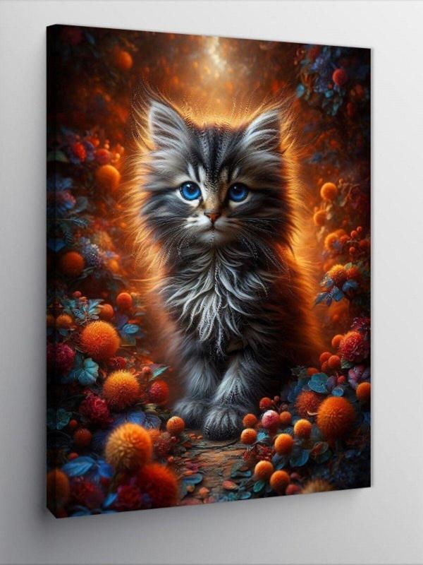 Ekart Kanvas Tablo Gri Kedi Ve Orman - Image 1