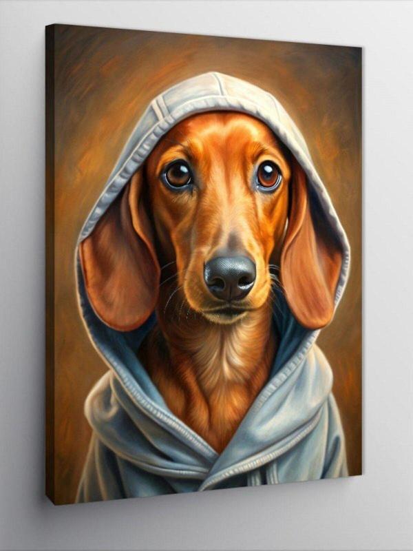 Ekart Kanvas Tablo Beyaz Kapşonlu Köpek - Image 1