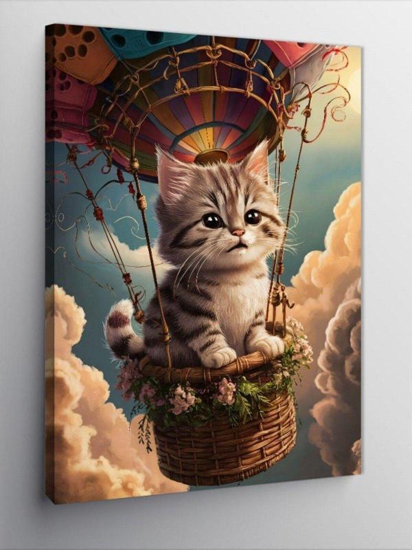 Ekart Kanvas Tablo Balon Turu Yapan Kedi - Image 1