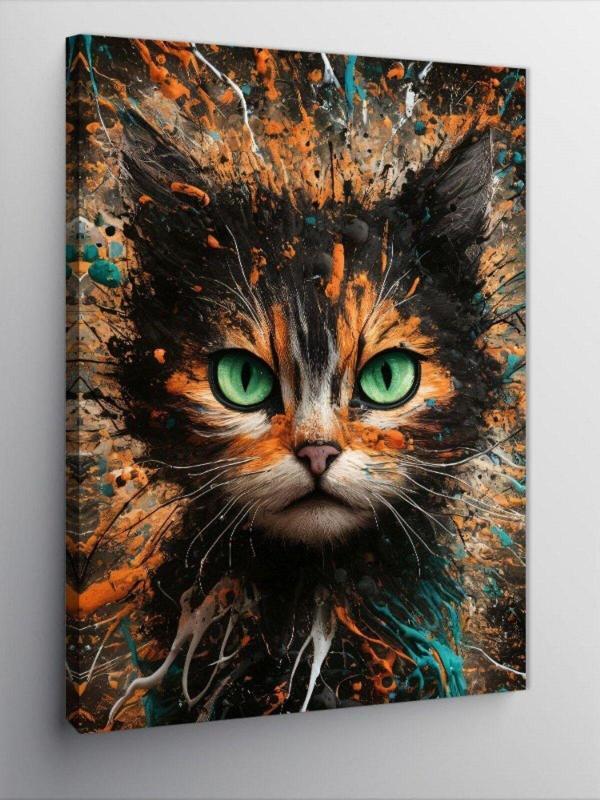Ekart Kanvas Tablo Renkli Desenler Ve Kedi - Image 1