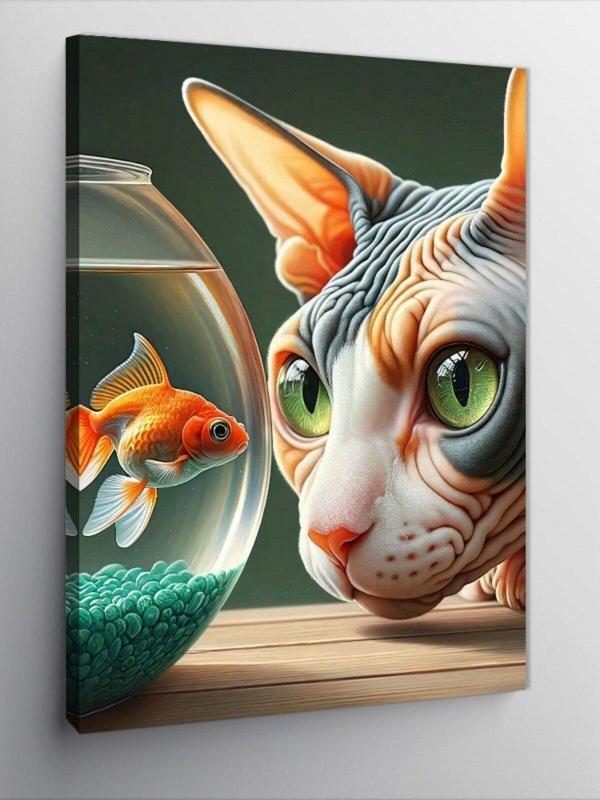Ekart Kanvas Tablo Akvaryumu İzleyen Kedi - Image 1