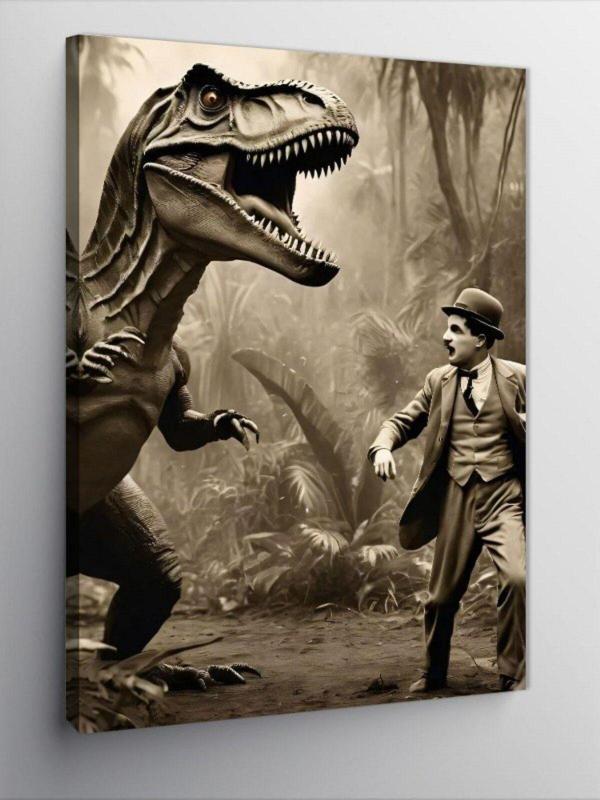Ekart Kanvas Tablo Charlie Chaplin Ve Dinazor - Image 1