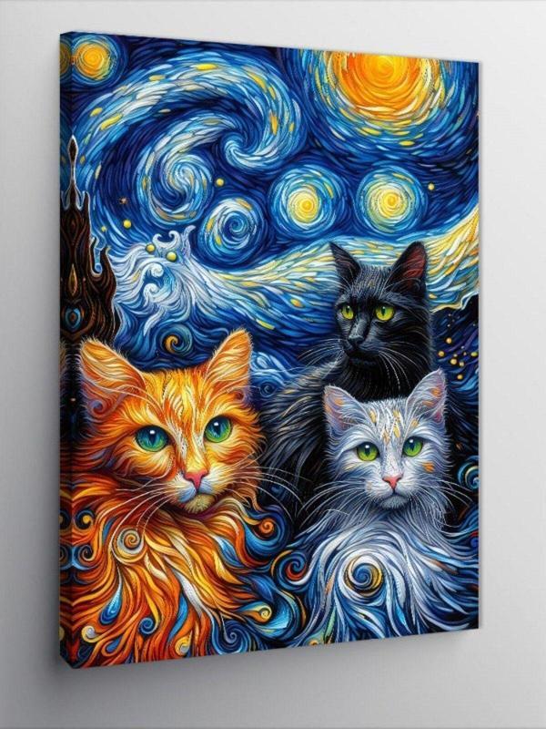Ekart Kanvas Tablo Kedi Yıldızlar - Image 1