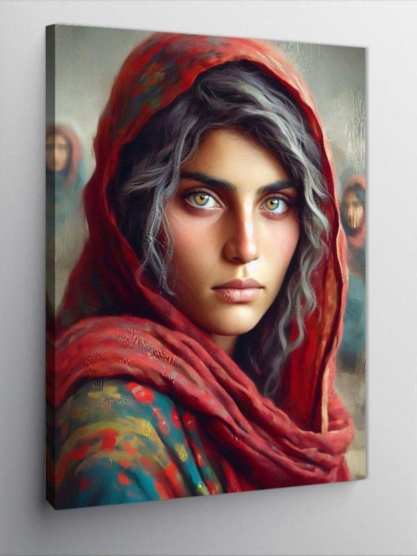Ekart Kanvas Tablo Kırmızı Şallı Kız - Image 1