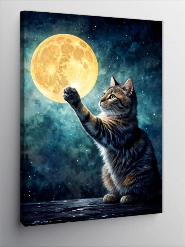 Ekart Kanvas Tablo Ayı Yakalayan Kedi - Image 1