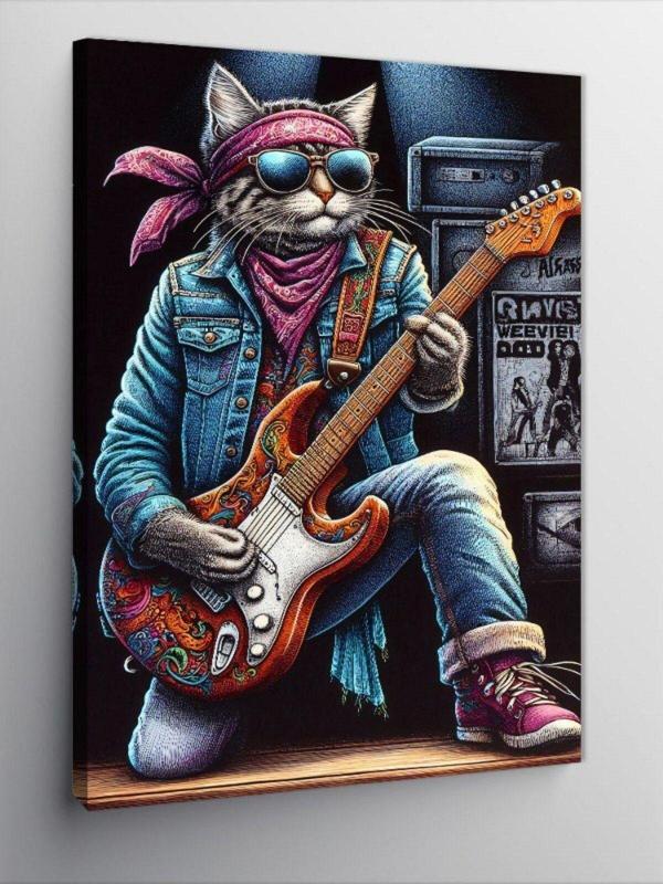 Ekart Kanvas Tablo Rockçı Kedi - Image 1