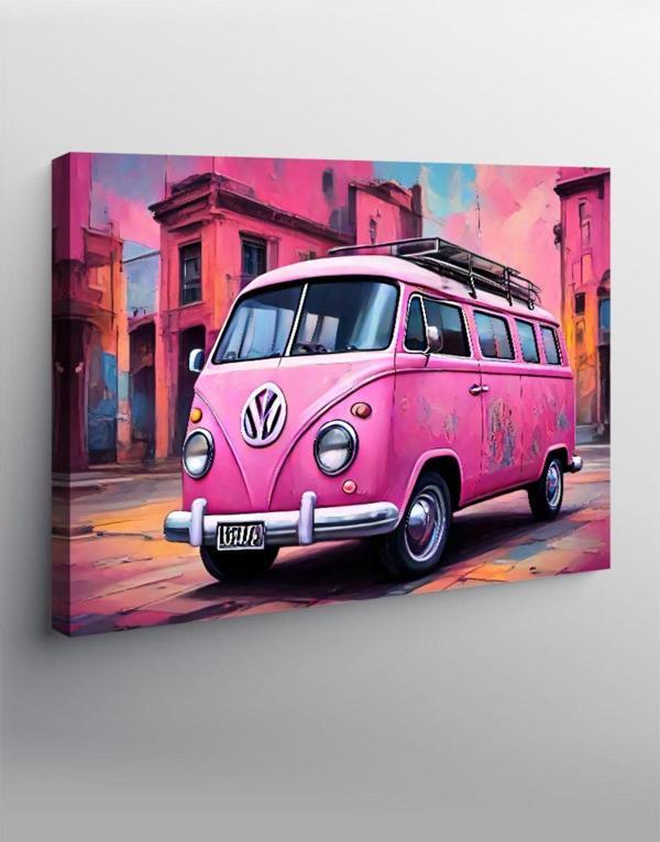 Ekart Kanvas Tablo Pembe Minibüs - Image 1