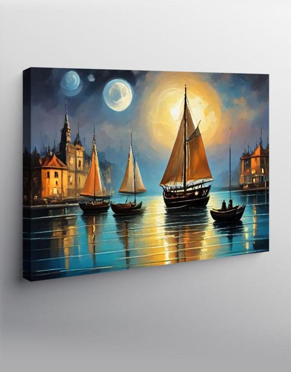 Ekart Kanvas Tablo Retro Tekneler Ve Evler - Image 1
