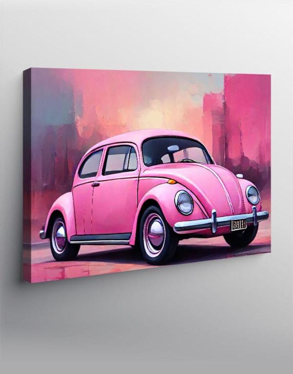 Ekart Kanvas Tablo Retro Pembe Kaplumbağa Araba - Image 1