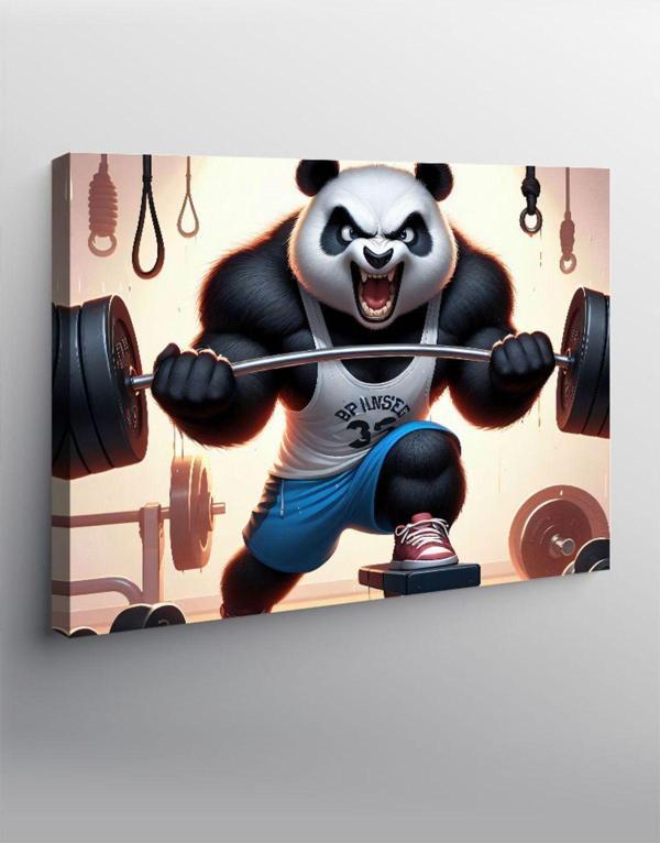 Ekart Kanvas Tablo Dambıl Kaldıran Panda - Image 1