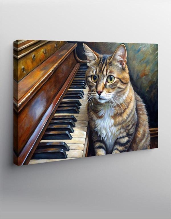 Ekart Kanvas Tablo Piyano Ve Kedi - Image 1