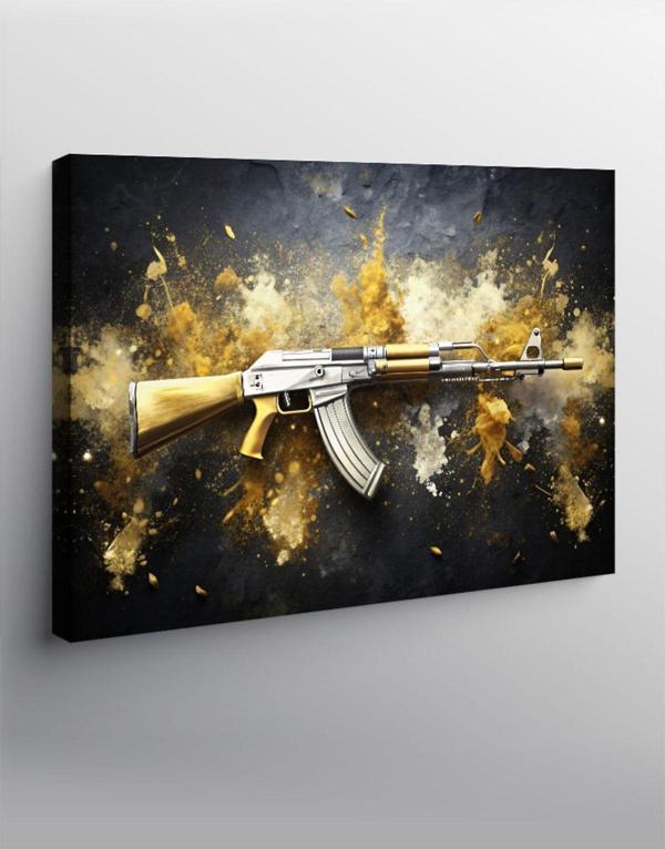 Ekart Kanvas Tablo Ak-47 Gold Renk - Image 1