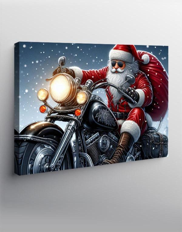 Ekart Kanvas Tablo Chopper Motor Süren Noel Baba - Image 1