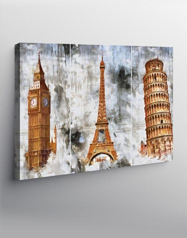 Ekart Kanvas Tablo Eyfel Pisa Ve Big Ben Kulesi - Image 1