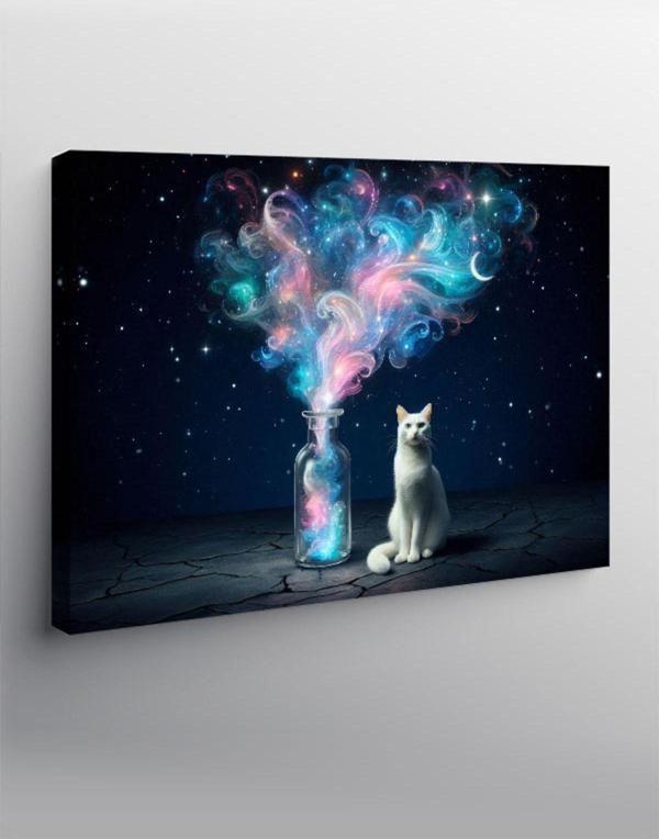 Ekart Kanvas Tablo Kedi Ve Renkli Kavanoz - Image 1