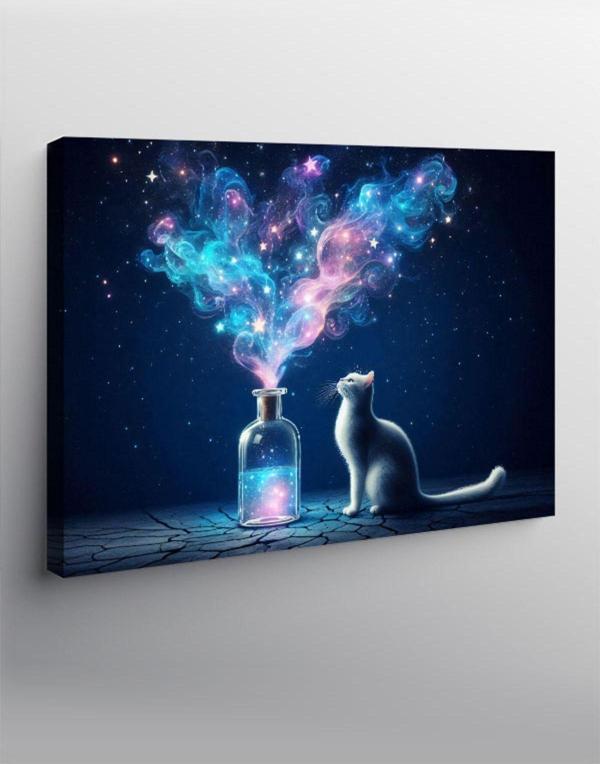 Ekart Kanvas Tablo Beyaz Kedi Ve Vazo - Image 1