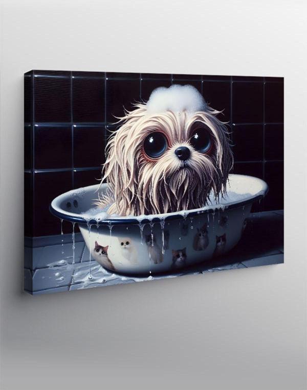 Ekart Kanvas Tablo Küvette Yıkanan Köpek - Image 1